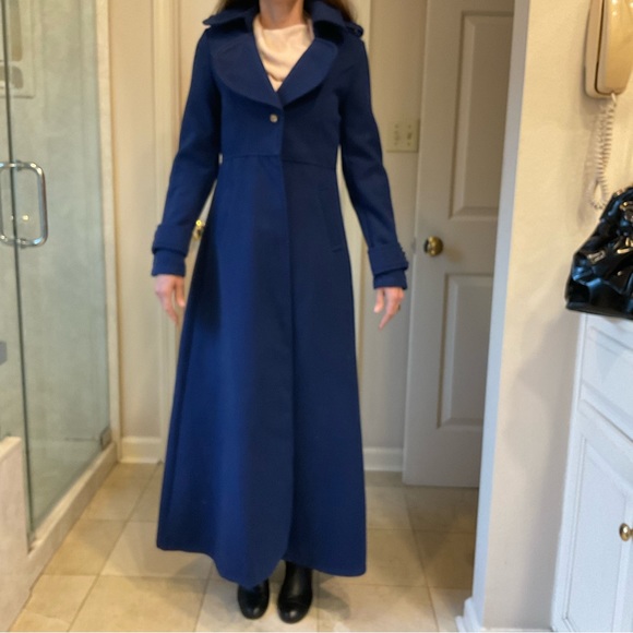 Owind Coat, long length, dark royal blue, pockets, lots of details, Sz S - Picture 15 of 15